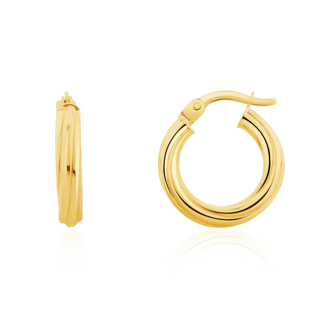 9ct Yellow Gold Twist Small Hoop Earrings