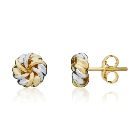 9ct Two Colour Gold Ribbon Swirl Stud Earrings