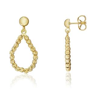 9ct Yellow Gold Diamond Cut Bead Pear Shape Drop Earrings