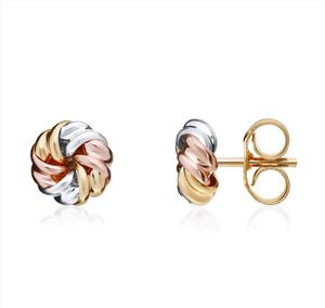 9ct Three Colour Gold Swirl Knot Stud Earrings