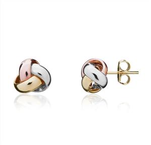 9ct Three Colour Gold Knot Stud Earring