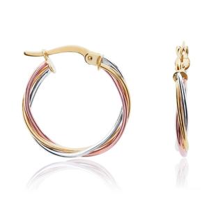 9ct Three Colour Gold Thin Russian Hoop Earrings