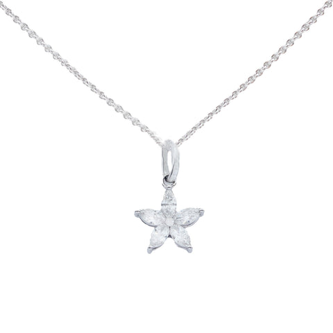 Diamond Marquise Cut Flower Pendant and Chain in 18ct White Gold