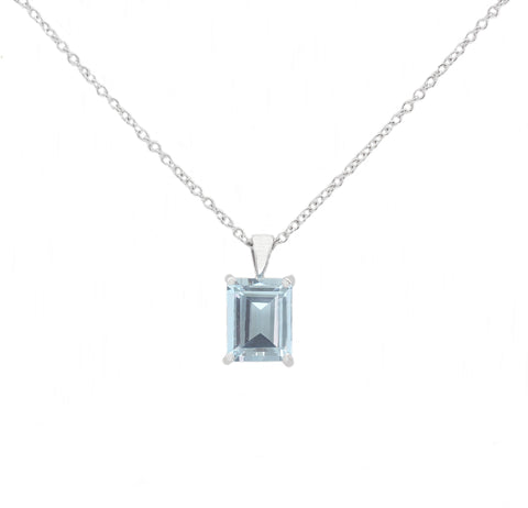 Aquamarine Claw Set Pendant and Chain in 18ct White Gold