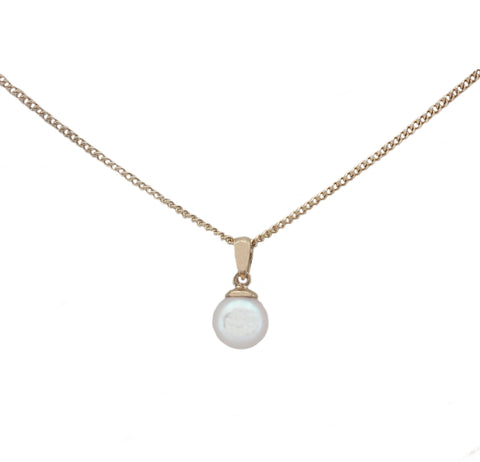 Cultured Pearl (6.50mm) Pendant & Chain in 9ct Gold