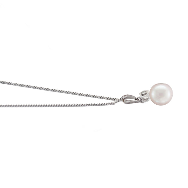 Cultured Pearl and Diamond Pendant & Chain in 9ct White Gold