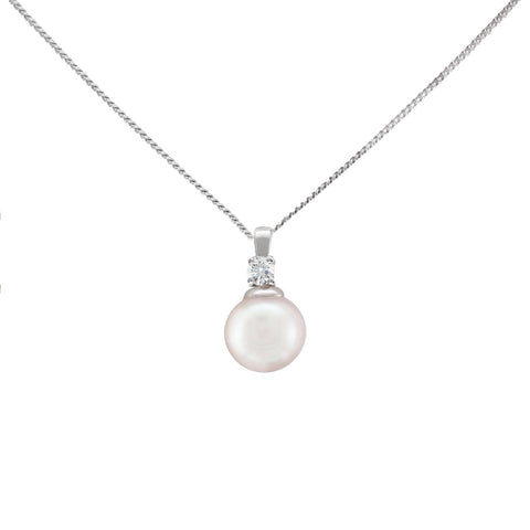 Cultured Pearl and Diamond Pendant & Chain in 9ct White Gold