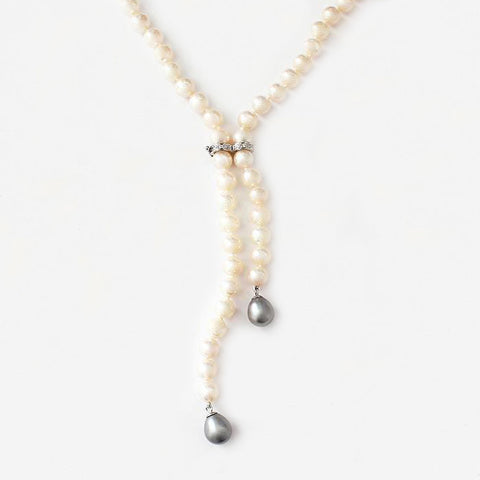 a superb pearl lariat design pendant necklace diamonds
