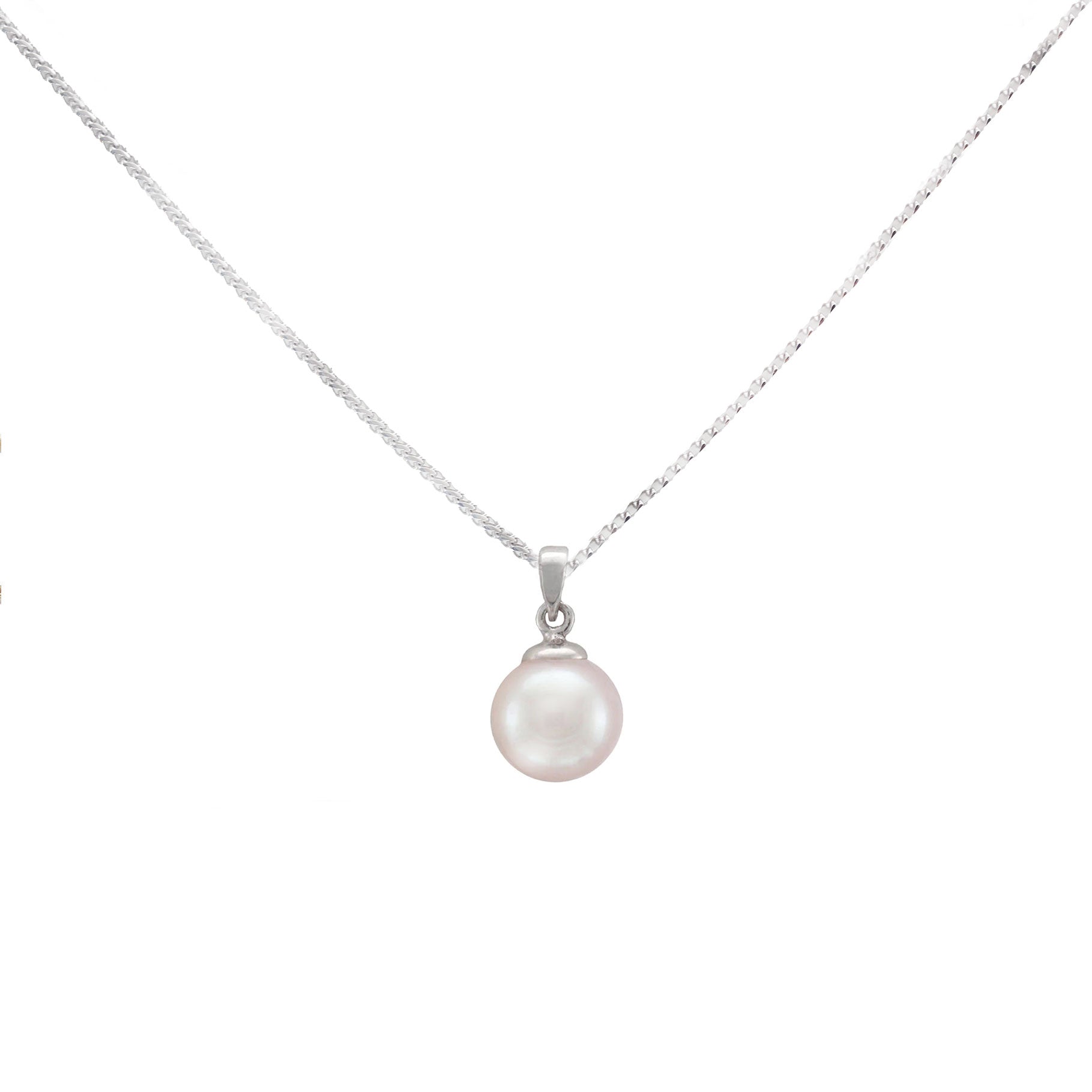 Cultured Pearl (8.00mm) Pendant  & Chain in 9ct White Gold