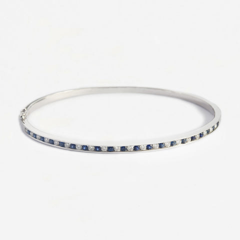 sapphire diamond oval hinged bangle white gold