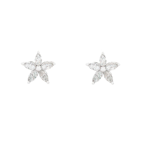 Diamond Marquise Cut Flower Stud Earrings in 18ct White Gold