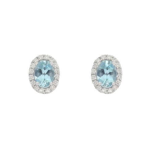 Aquamarine and Diamond Oval Cluster Stud Earrings