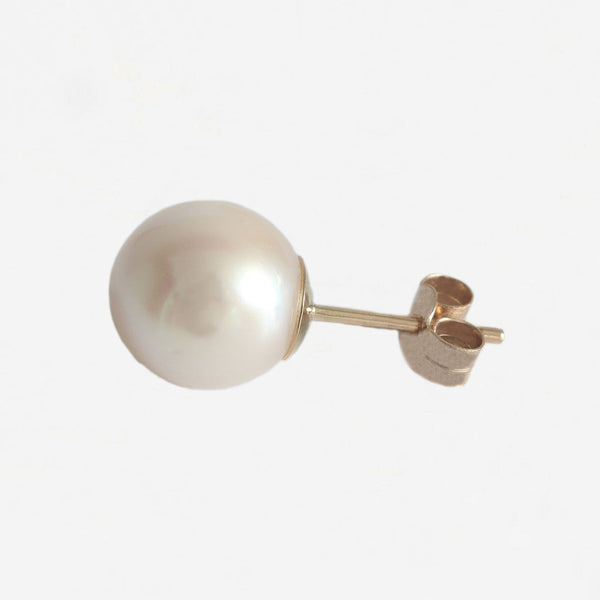 large pearl stud earrings on yellow gold post