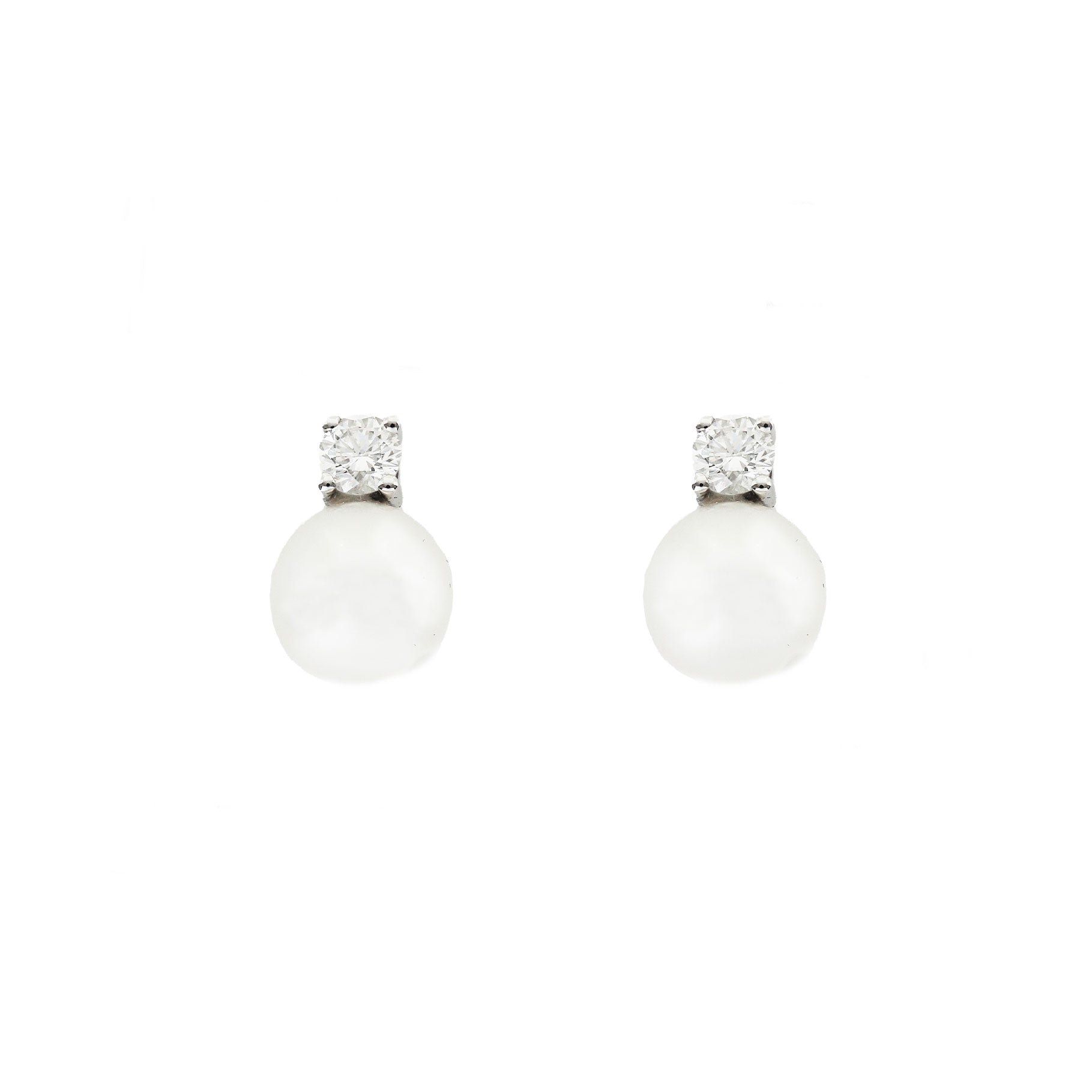 Cultured Pearl and Diamond Stud Earrings in 9ct White Gold