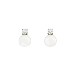 Cultured Pearl and Diamond Stud Earrings in 9ct White Gold