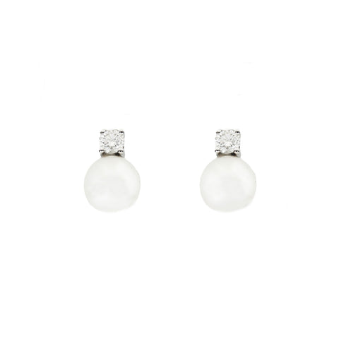 Cultured Pearl and Diamond Stud Earrings in 9ct White Gold