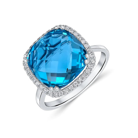 Blue Topaz & Diamond Set Ring in 9ct White Gold