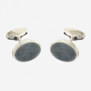 a sterling silver pair of oval hematite cufflinks with bar connectors