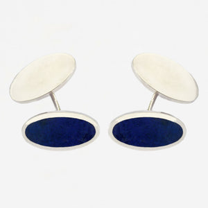 sterling silver oval plain and lapis lazuli cufflinks
