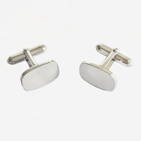 a pair of sterling silver plain cushion shaped cufflinks with bar connectors
