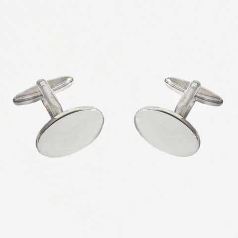 a pair of sterling silver modern oval plain cufflinks with bar connectors