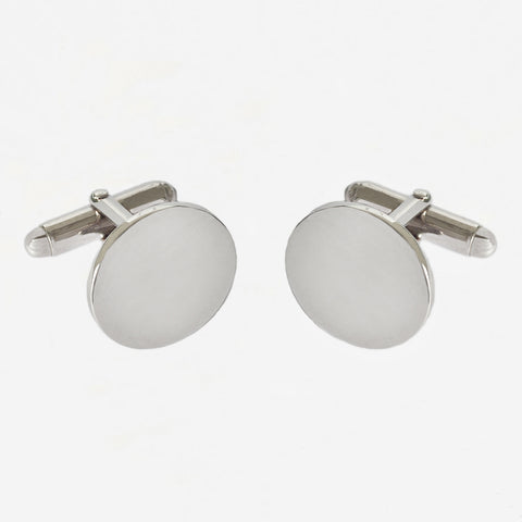 a pair of sterling silver plain round circular cufflinks with bar connectors