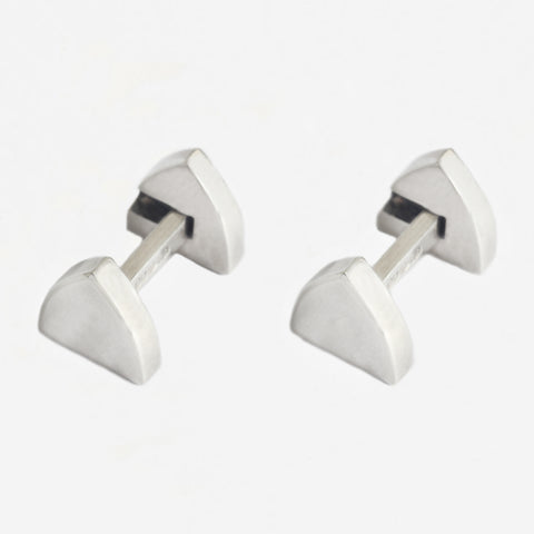 a pair of sterling silver triangular shaped plain cufflinks with bar connectors