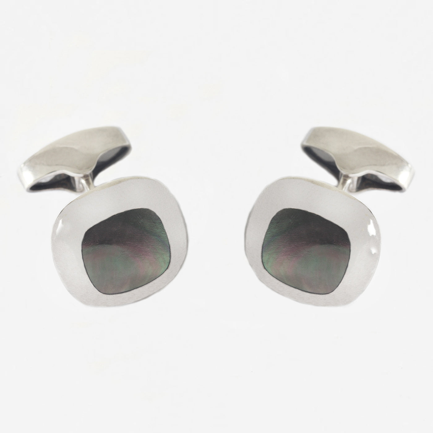 cushion shaped silver mother of pearl cufflinks