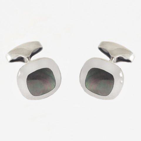 cushion shaped silver mother of pearl cufflinks