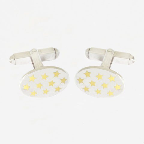 sterling silver oval cufflinks with yellow enamel stars and bar connectors