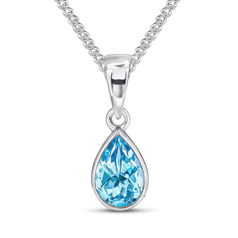 Blue Topaz Pear Shaped Pendant in 9ct White Gold