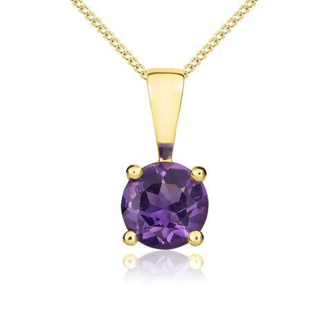 Amethyst Round Pendant in 9ct Yellow Gold