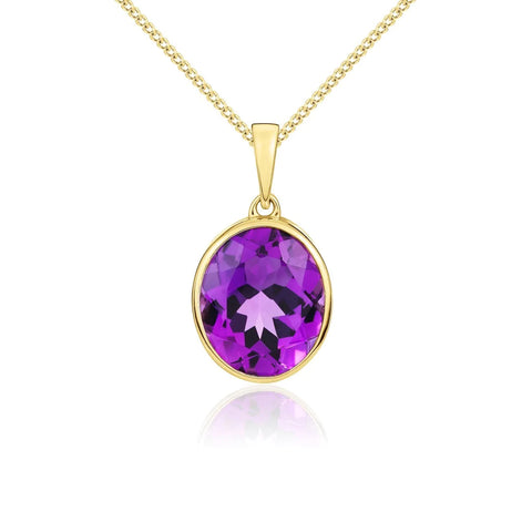 Amethyst Oval Shaped Pendant in 9ct Yellow Gold
