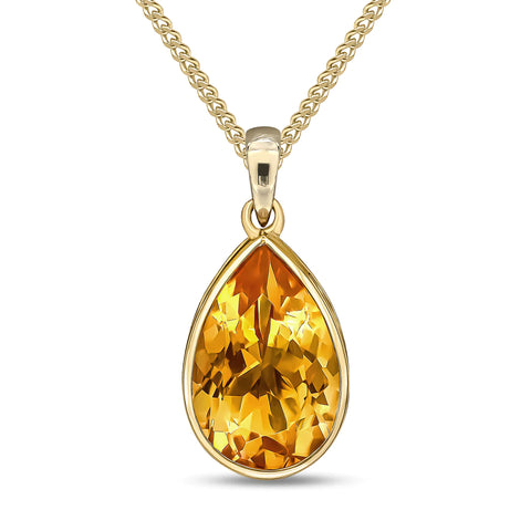 Citrine Pear Shaped Pendant in 9ct Yellow Gold