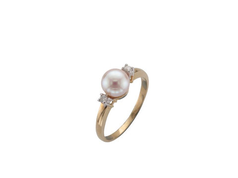 Cultured Pearl, Diamond & 9ct White Gold Ring
