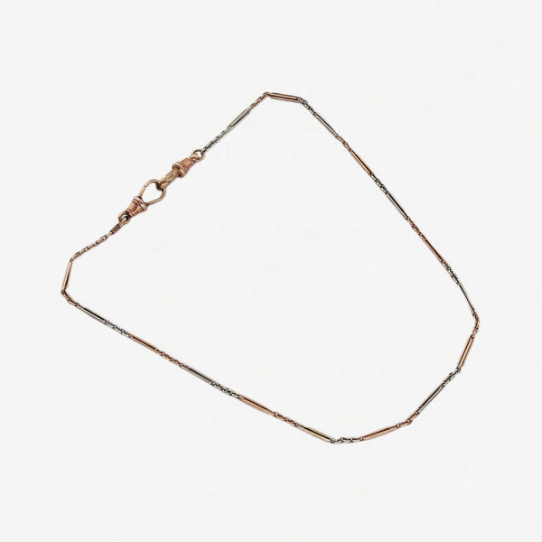 9ct White & Rose Gold Bar Link Albert chain - Secondhand