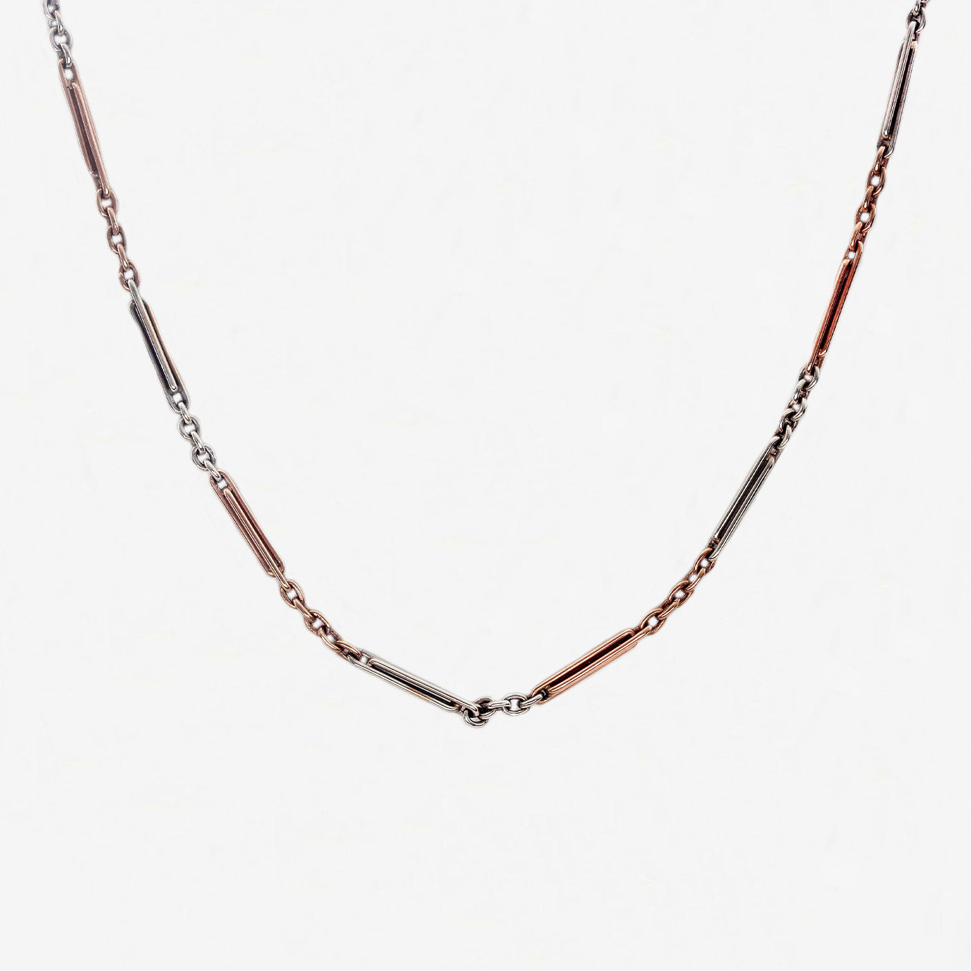 9ct White & Rose Gold Bar Link Albert chain - Secondhand
