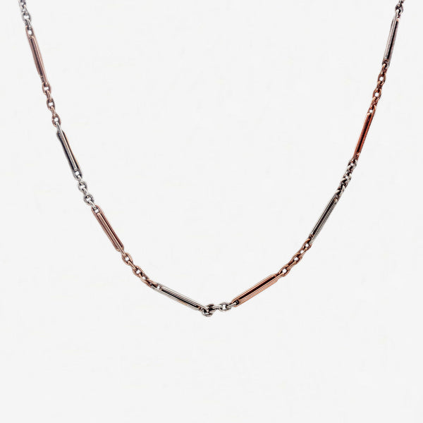 9ct White & Rose Gold Bar Link Albert chain - Secondhand