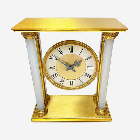 A Gilt & Glass Portico French Mantel Clock by Hour Lavigne - Secondhand