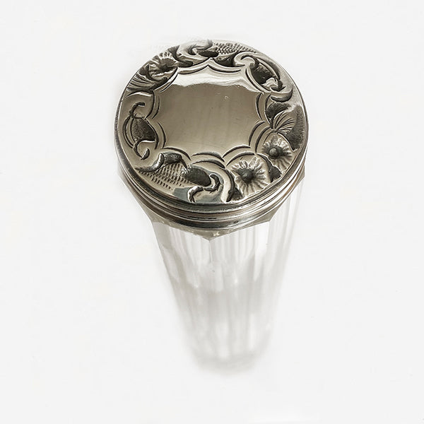 a victorian glass and silver hatpin bottle, dated 1898 with plain cartouche