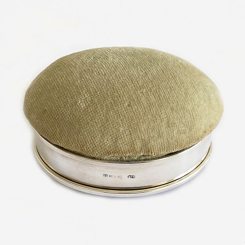 an edwardian oval silver and velvet pin cushion box dated 1902