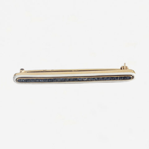 a preowned sapphire and white enamel bar brooch yellow gold 