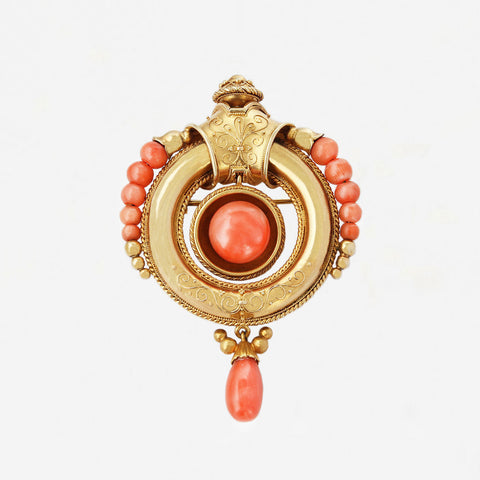 a beautiful coral and yellow gold victorian brooch
