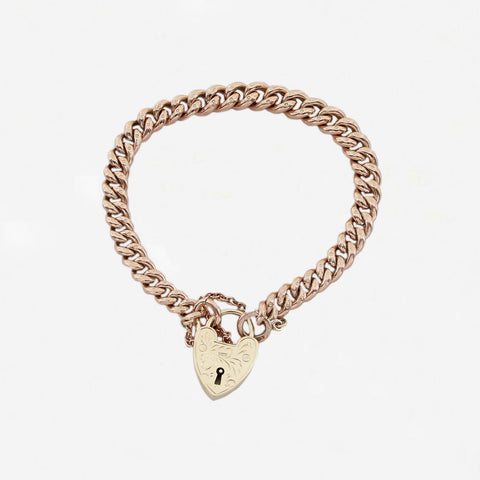9ct Rose Gold Rounded Curb Link Charm Bracelet - Secondhand