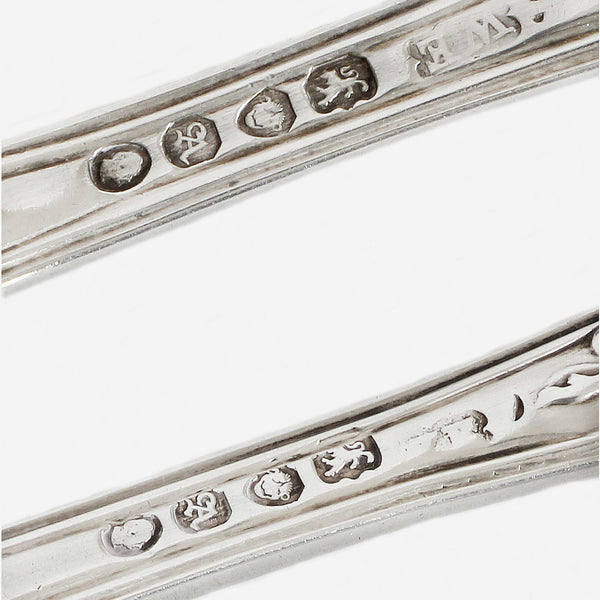 a scroll design fork and spoon set in silver dated 1836
