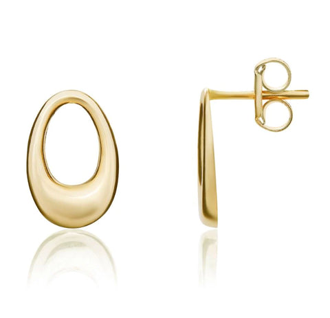 9ct Yellow Gold Open Oval Flat Stud Earrings