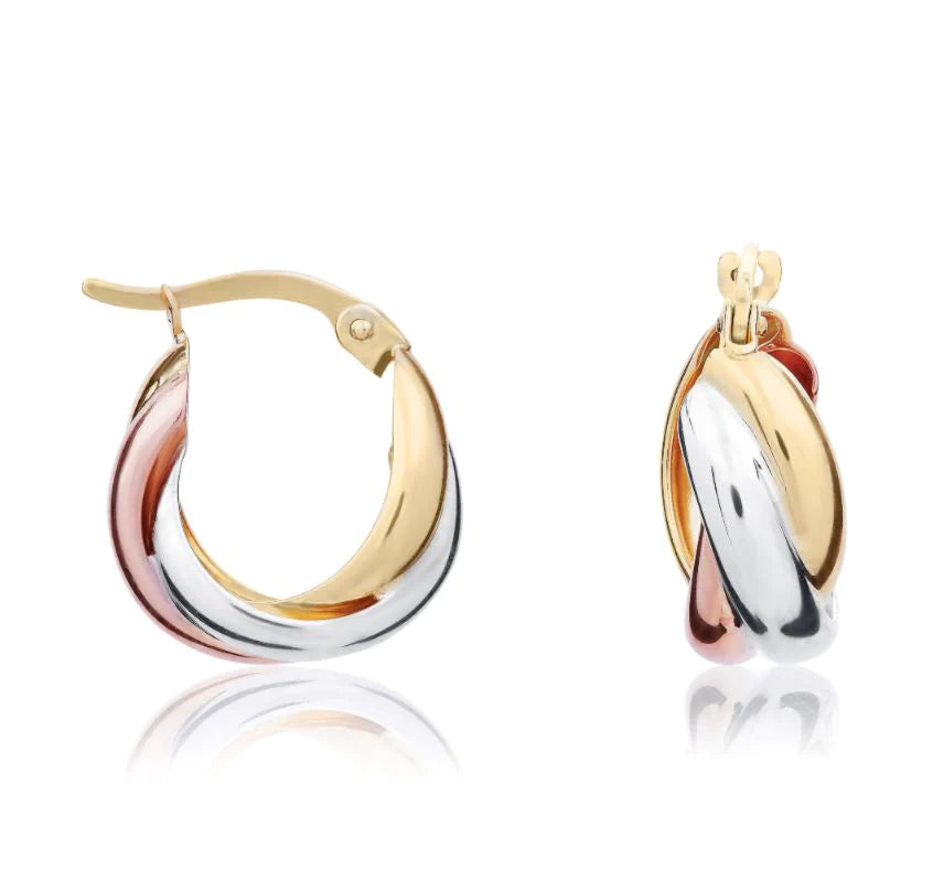 9ct Gold Three Colour Hoop Earrings