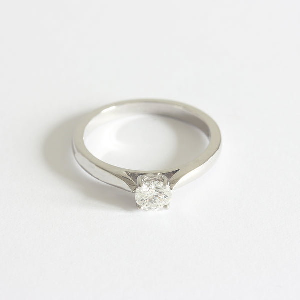 Front view of a Solitaire Brilliant Cut Diamond Ring in Platinum. Diamond is four claw set 