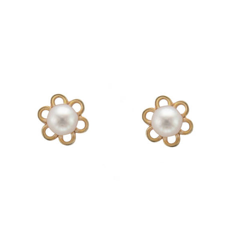 Cultured Pearl (4mm) Flower Stud Earrings in 9ct Gold