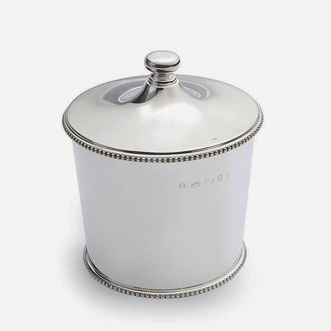 a fine quality sterling silver ice pail with internal strainer with full hallmark and beaded edging